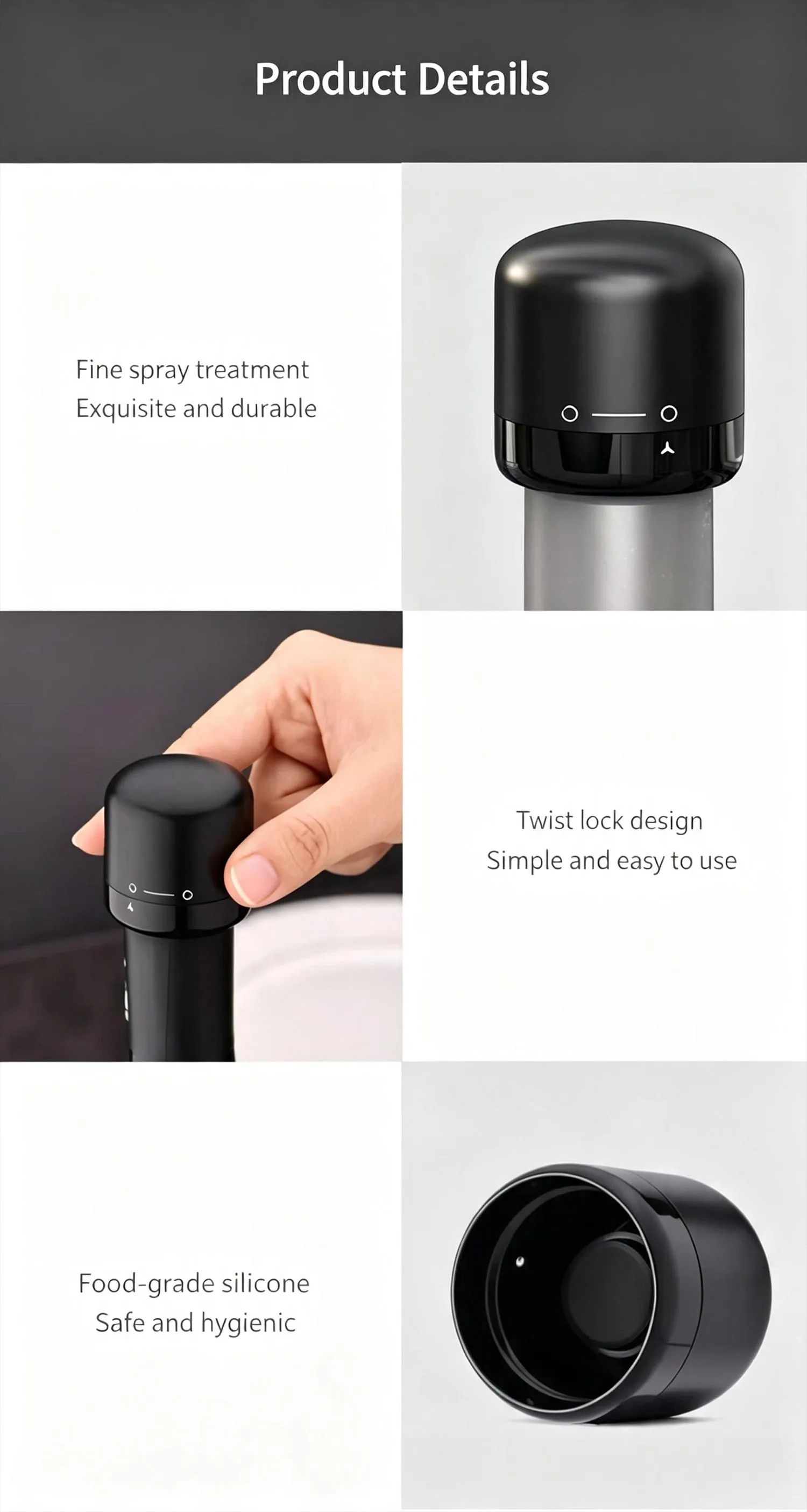 Vacuum wine stopper.Champagne and wine, red wine and liquor, sealing device with built-in vacuum function, leakproof and reusable wine stopper with vent