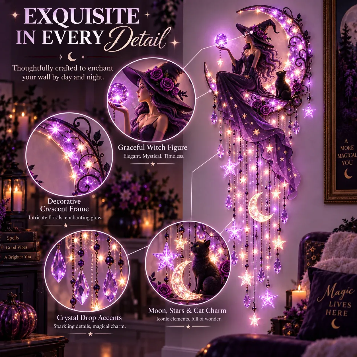 Witch moon celestial wall light details